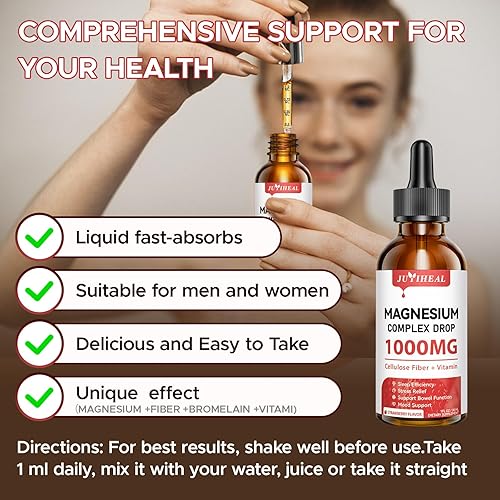 Miniatura 7 de Paquete de 3 líquidos de glicinato de magnesio, 1000 mg de líquido de magnesio con fibra de celulosa, bromelina, vitamina B6, C, D, zinc, suplemento