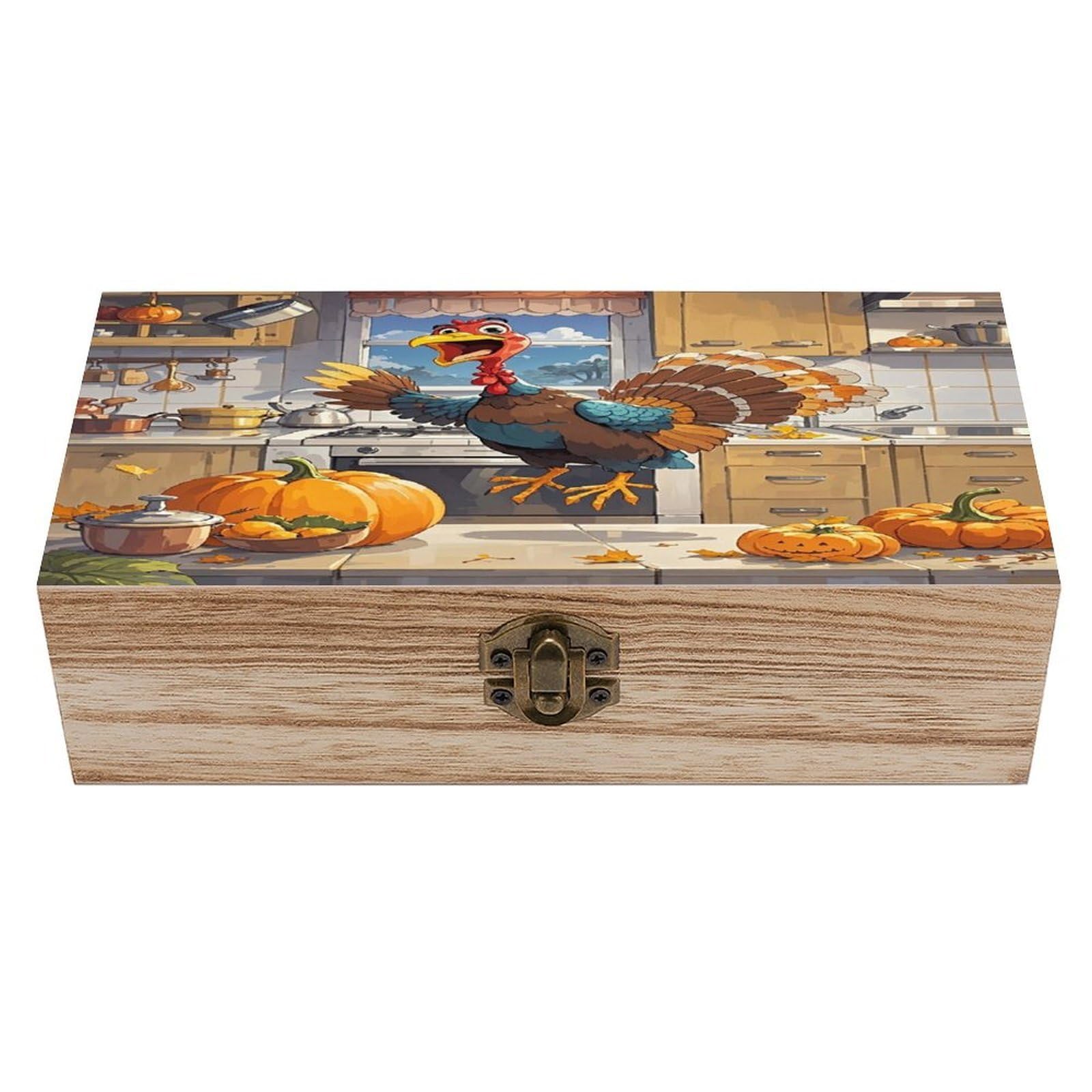 VstaDank Pumpkin And Turkey Wooden Storage Box Decorative Jewelry Case with Lids Exquisite Wood Box Letters Gifts Acacia Wood Boxes Fashion Wooden Keepsake Boxes for Men Women