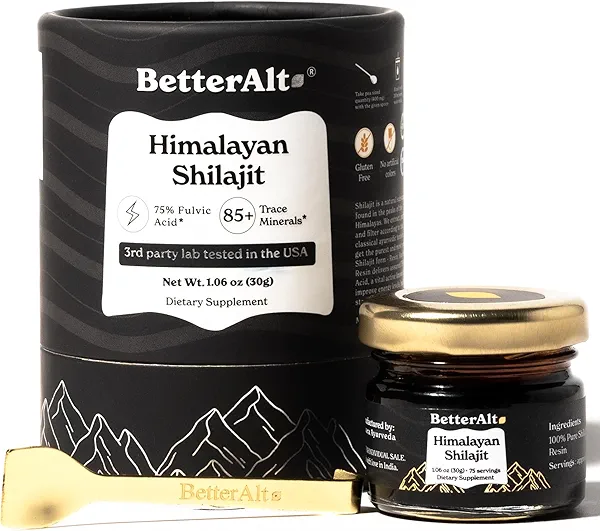 Better Alt Pure Himalayan Shilajit Resin | High Potency for Men & Women | 75 Servings for Stamina and Muscle Building, 85+ Trace Minerals, 75% Fulvic Acid, with Lab Test Report, 400mg