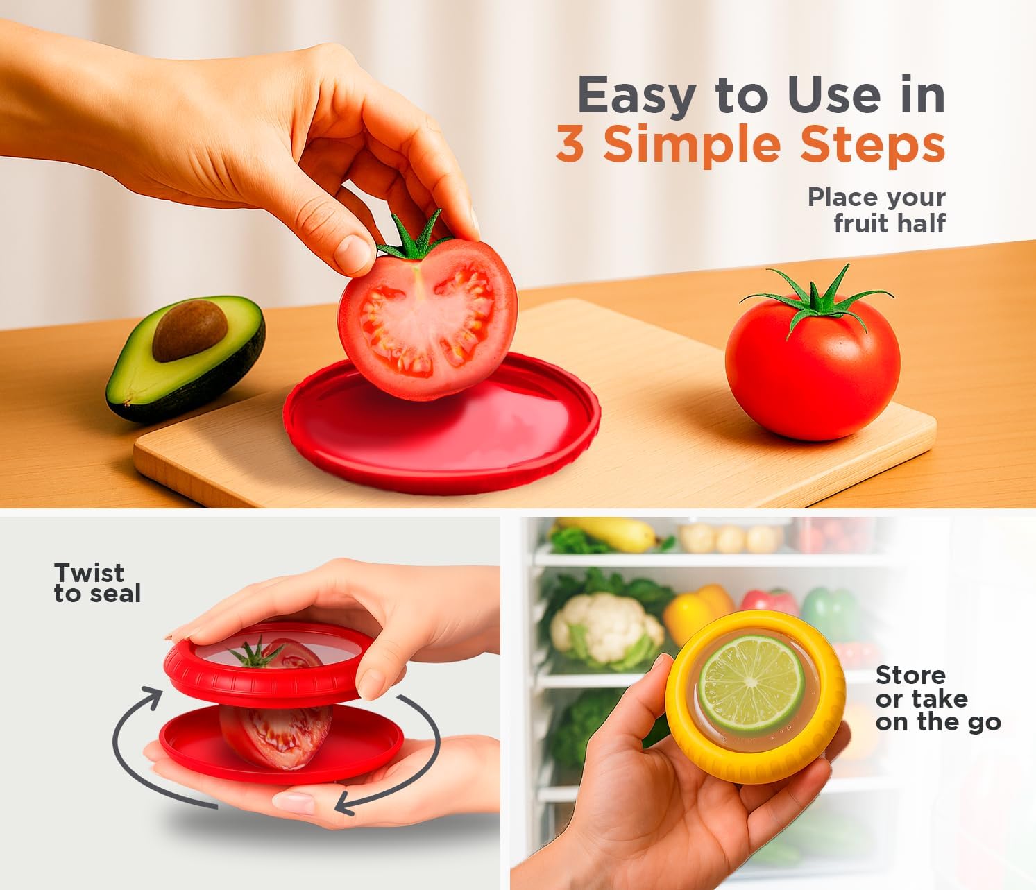 Avocado Saver & Onion Storage – Set of 4 BPA-Free Food Containers with Silicone Lids – Reusable Fruit and Veggie Savers, Fresh Pods for Food – Perfect for Tomato Holder, Garlic, Lemon & More - Image 6