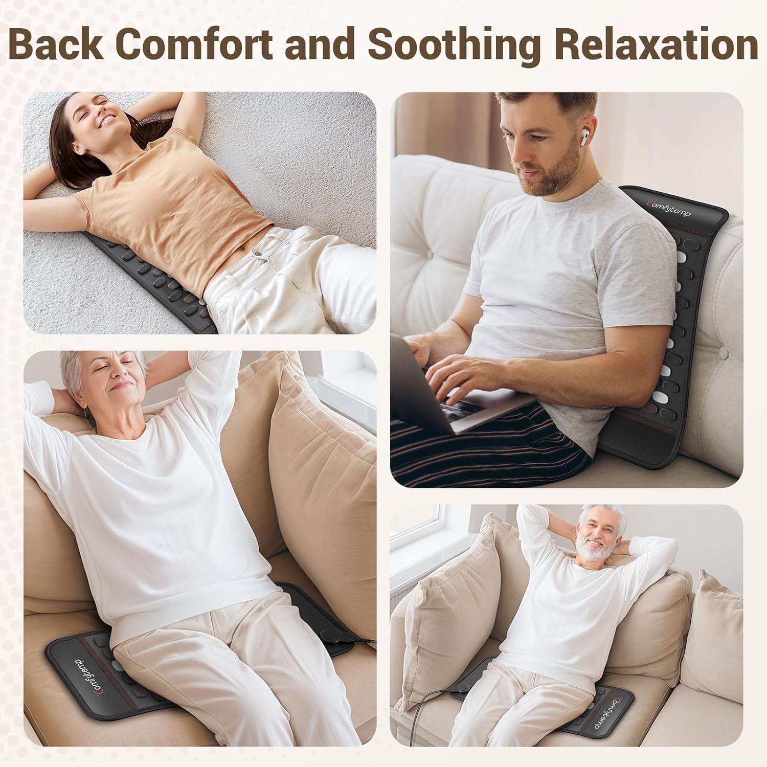 Comfytemp Far Infrared Heating Pad for Back, FSA Eligible HSA 65 Tourmaline Natural Stones FIR Deeper Heat Electric Pads for Waist Soothing Warmth, 6 Heat 8 Timer, Birthday Gifts for Mom Dad,12''×24''