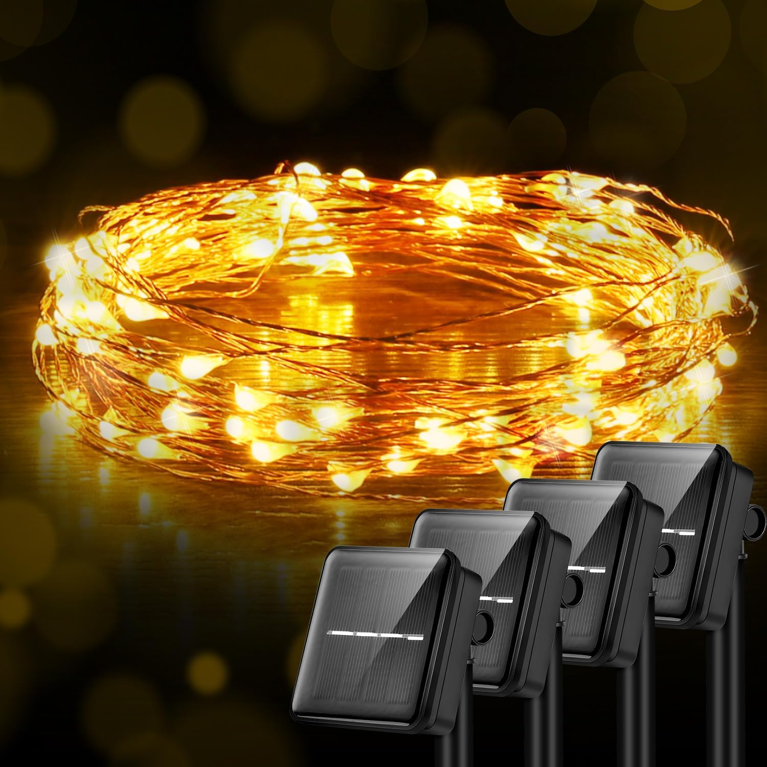 Solar String Lights with PVC Tube, 4 Pack, 33 Ft, 100 LED, Cool White, 8 Modes, Durability, Waterproof, for Outdoor Use, Ideal for Garden, Patio, Yard, Wedding