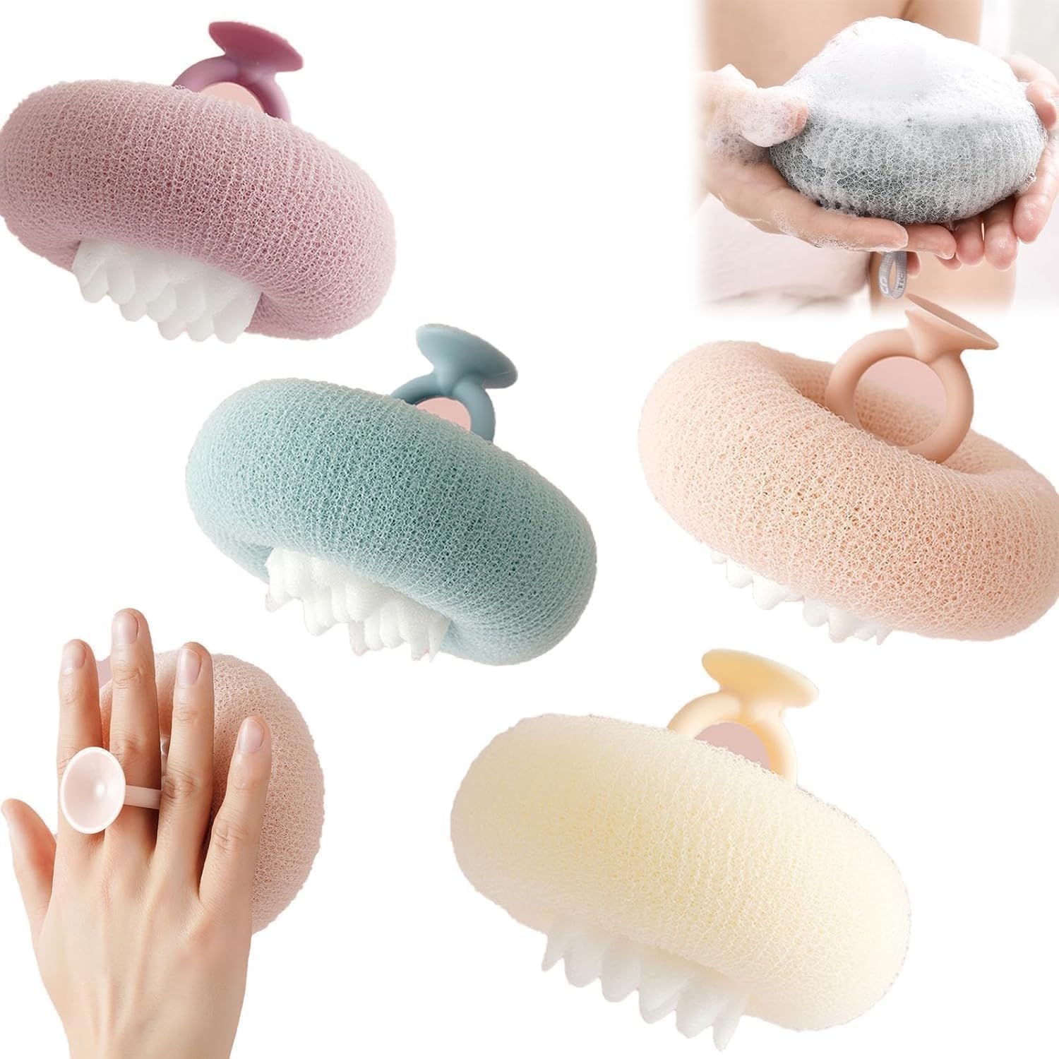 FSLXZPKJ Super Soft 2-in-1 Sunflower Bath Ball with Suction Cup - Exfoliating Shower Sponge for a Refreshing Clean (Purple & Green)