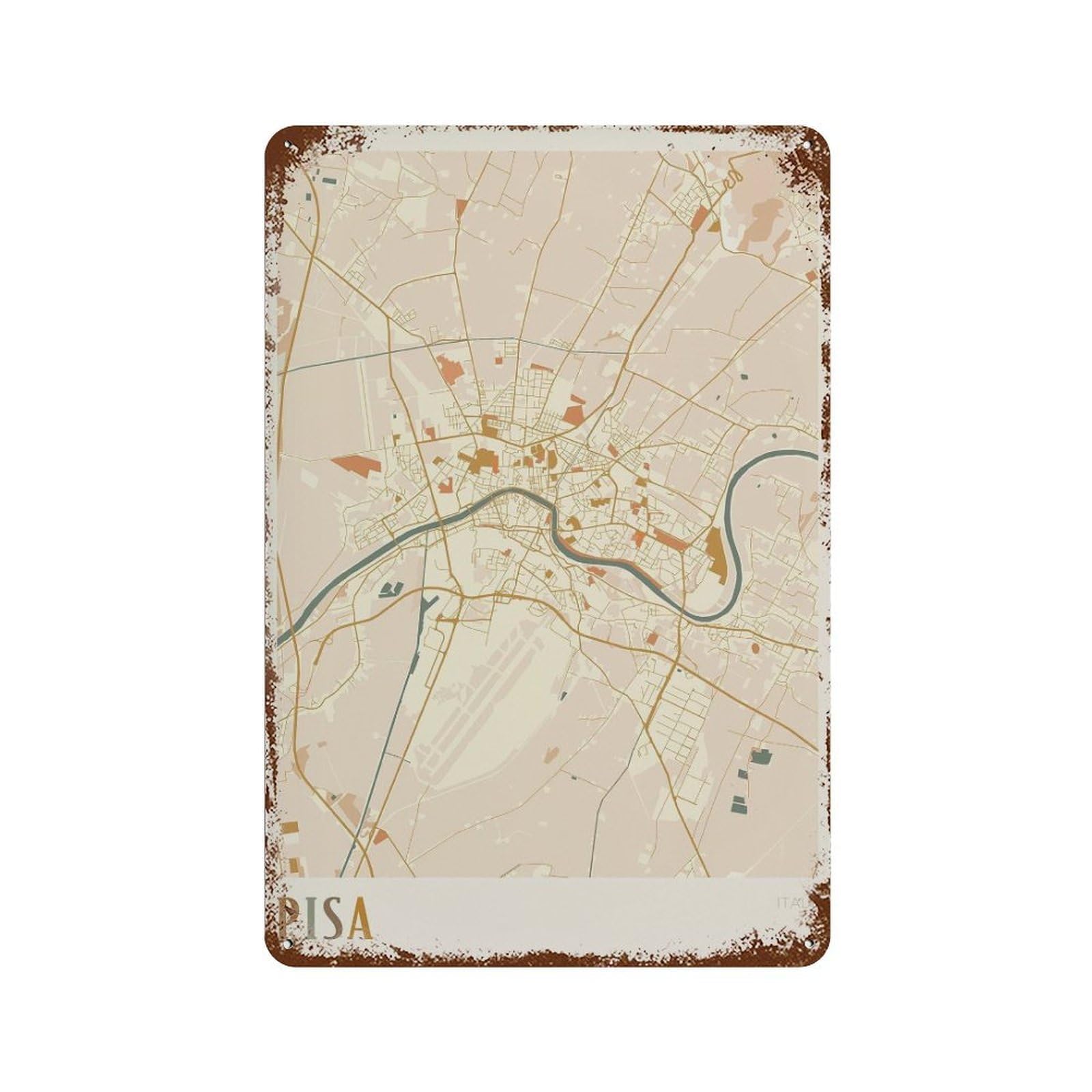 xiaoxiaoshen Pisa Map Italy Travel Gift Boho Wall Decor Art Metal Tin Poster Modern Home Decor Art Home Bar Shop Decorations Vintage Sign 30x20cm