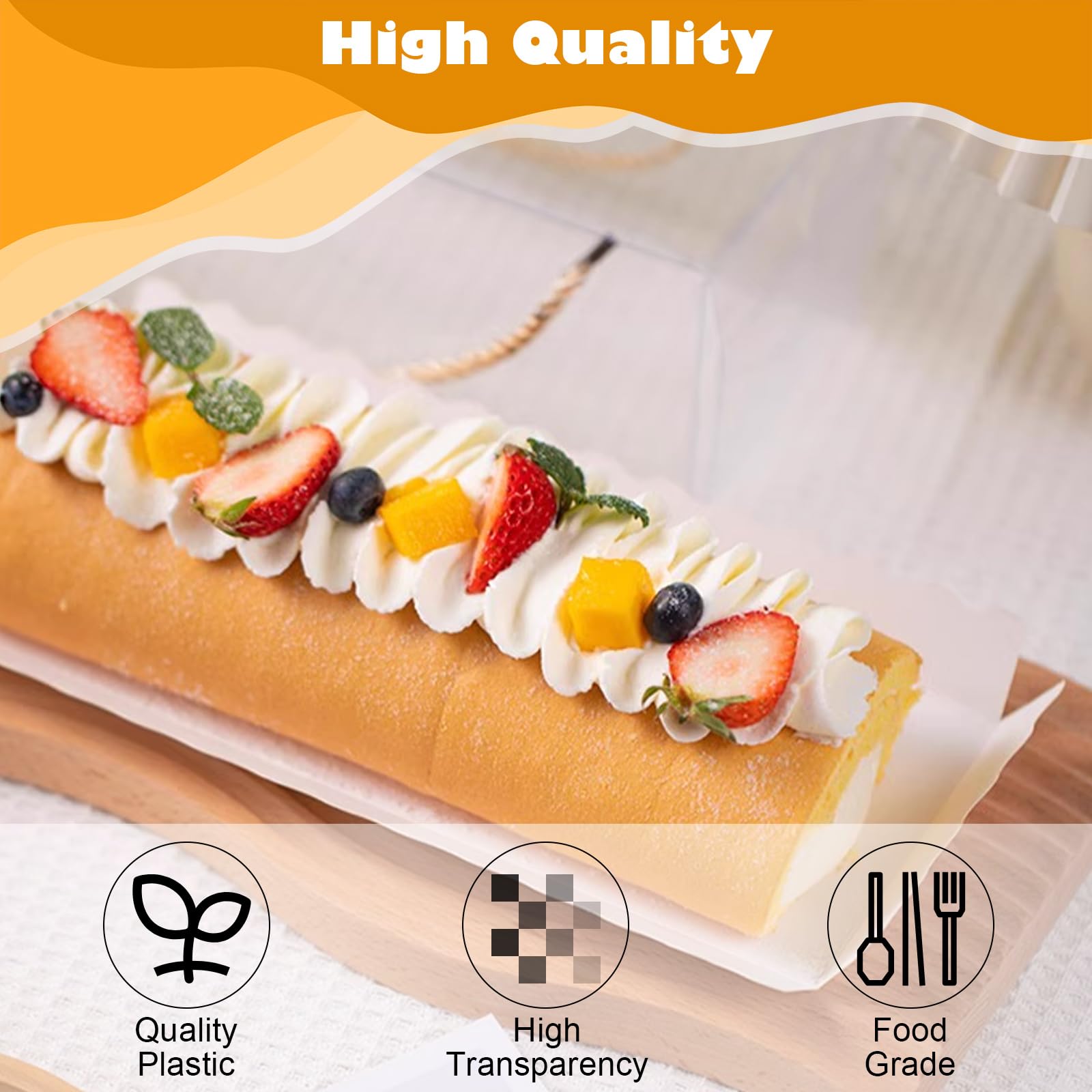 30 cajas de pastel de rollo suizo, 27 x 10 x 9 cm, cajas transparentes para tartas con forro, portador de pasteles suizo con asa, cajas transparentes para tartas de panadería y postres para