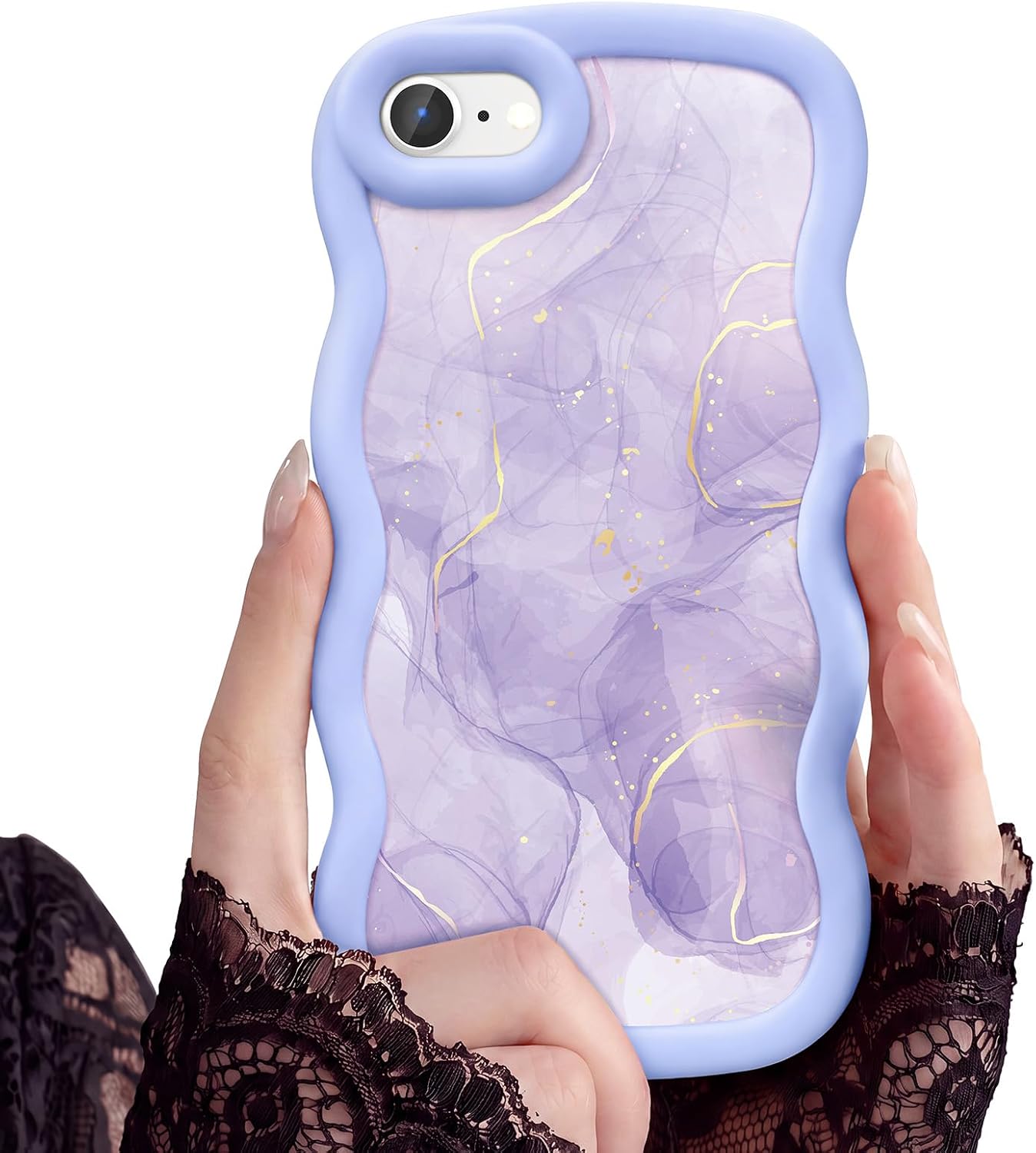 for iPhone SE/8/7 Phone Case, Curly Wavy Frame with Cute Pattern