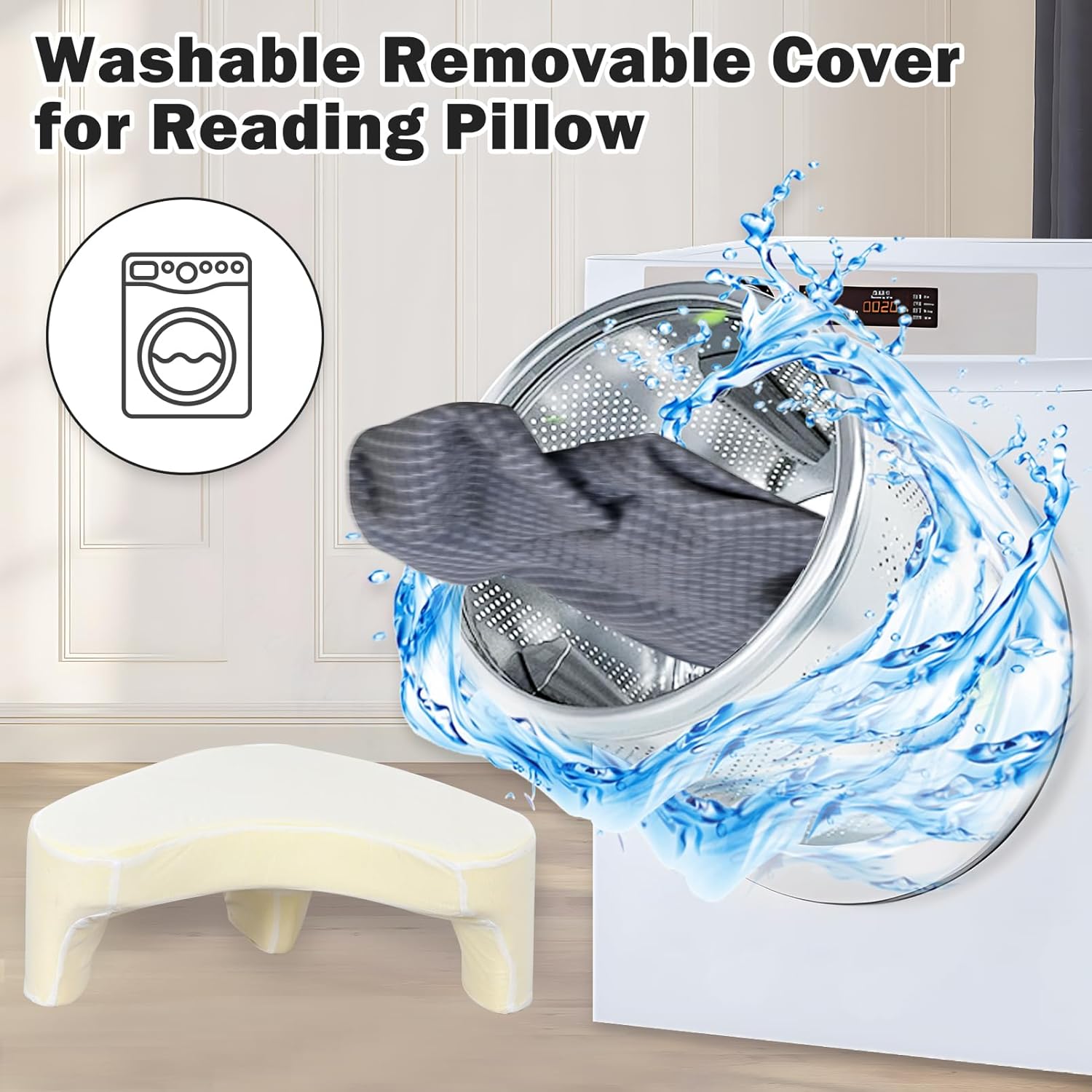 Reading Pillow with 2 Side Pockets,Arm Rest Pillow for Loptop,Memory Foam Reading Pillows for Gaming,Working, Crocheting,Removable and Washable Cover,Unique 3-Leg Design for Enhanced Stability