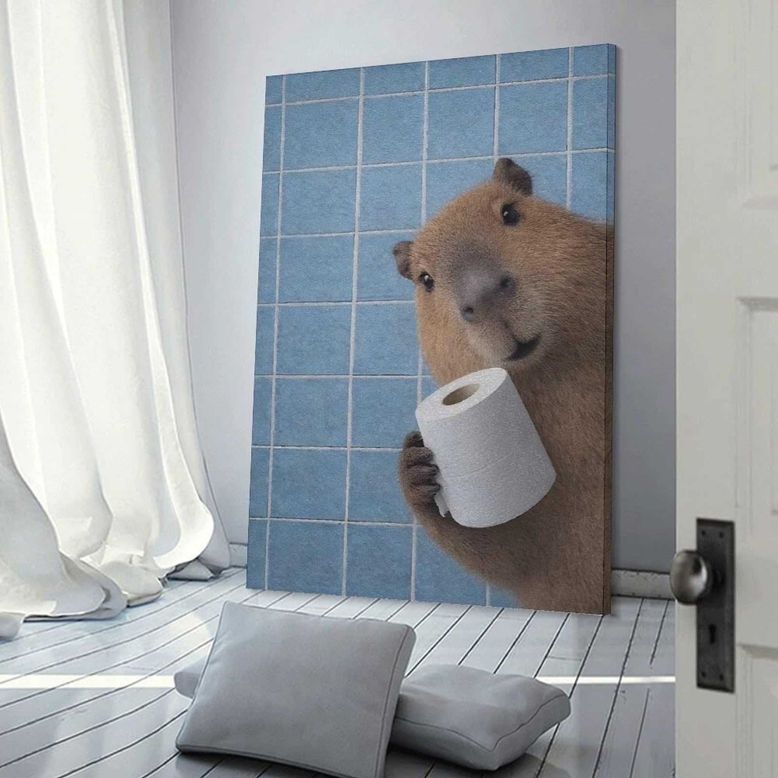 Junmoney Capybara Holding Toilet Paper Are You Pooping Room Decor Wall Art 24x36inch(60x90cm), for Bedroom Decor, Cosy Corners Or Studios, A Warm Accent for Relaxed Interiors