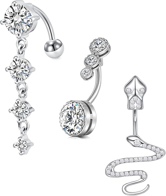 LAURITAMI Belly Bar Stainless Steel 10mm Belly Button Piercing Dangly Butterfly Cubic Zirconia Navel Piercing Jewellery 1.6mm