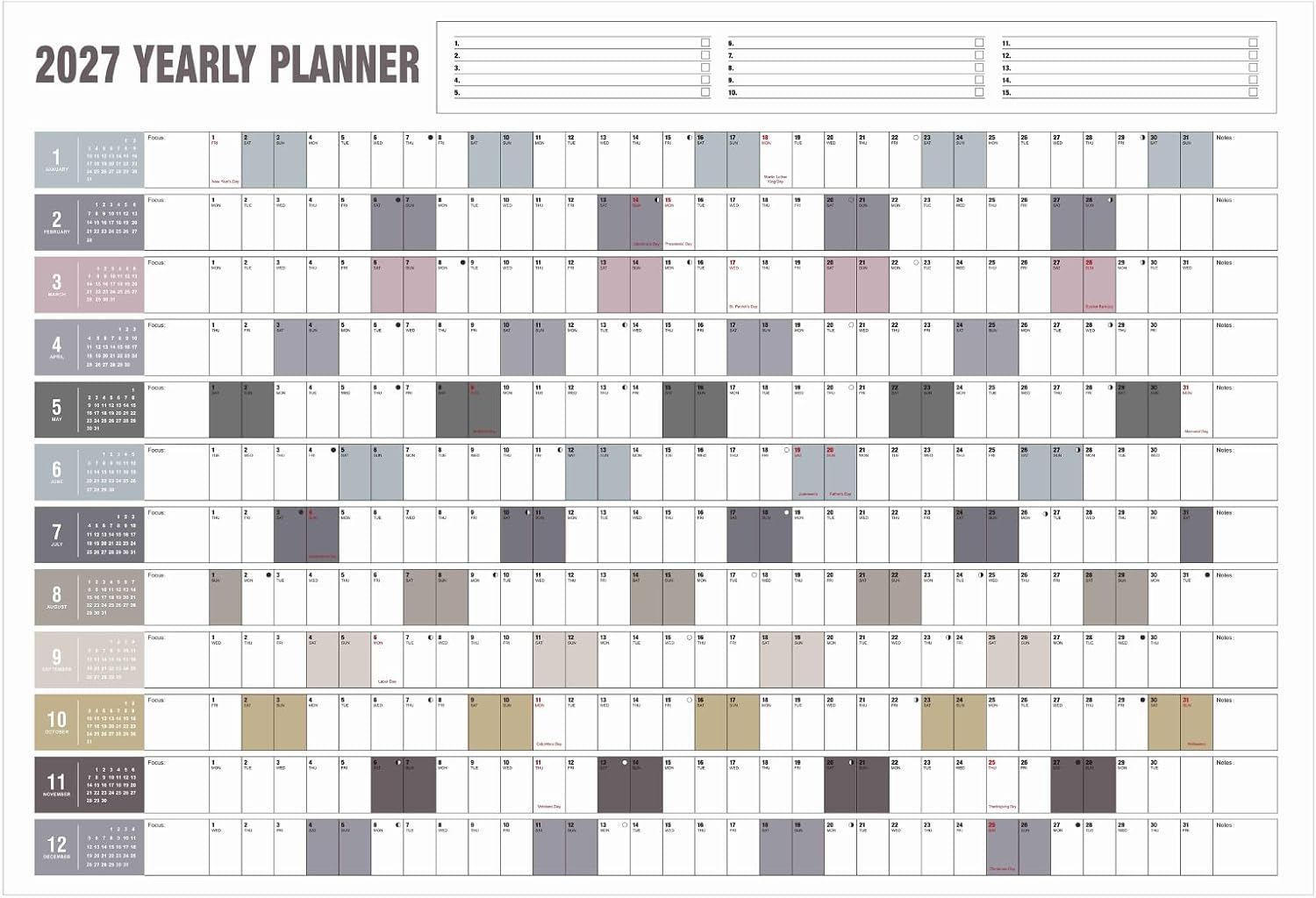Yearly Wall Calendar 2027 Full Year Calendar One Page 23"X 33" Paper Folded