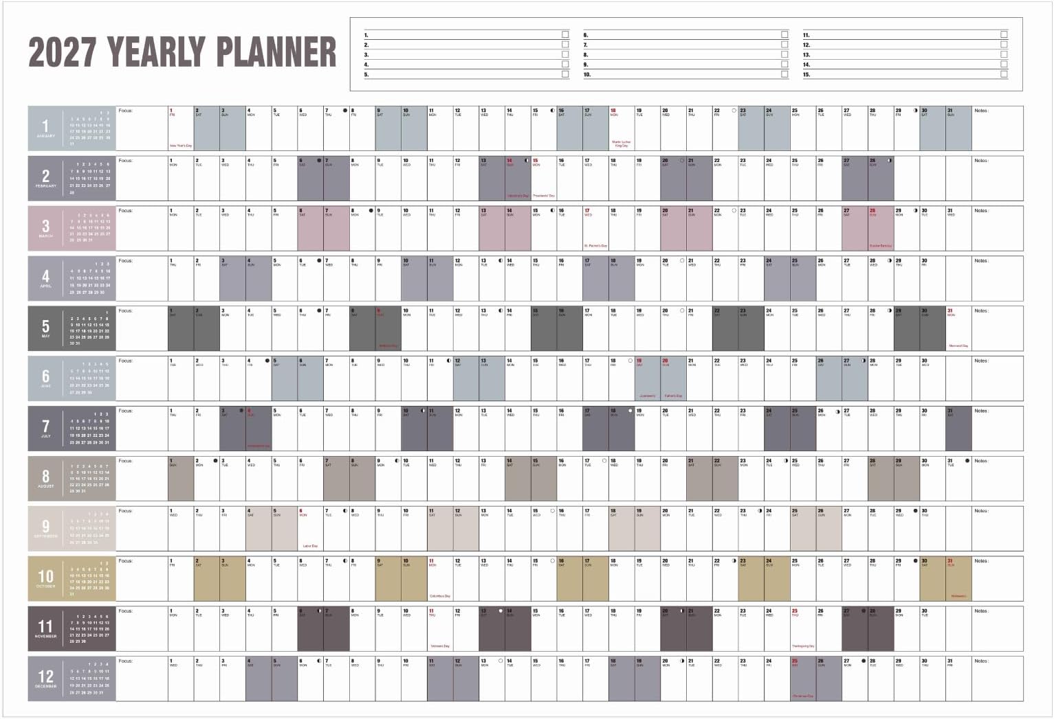 Yearly Wall Calendar 2027 Full Year Calendar One Page 23"X 33" Paper Folded | Annual 12 Month Wall Calendar with Holidays 365 Days Calendar in One Glance Horizontal