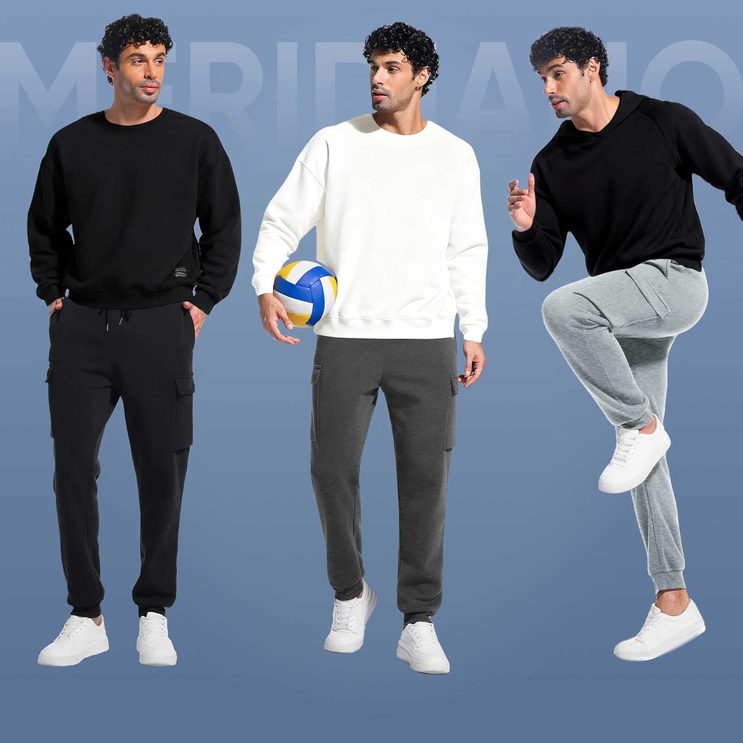 Mens Joggers with Pockets, 3 Pack Fleece Casual Sweatpants for Men Athletic Pants with Drawstring - Image 2