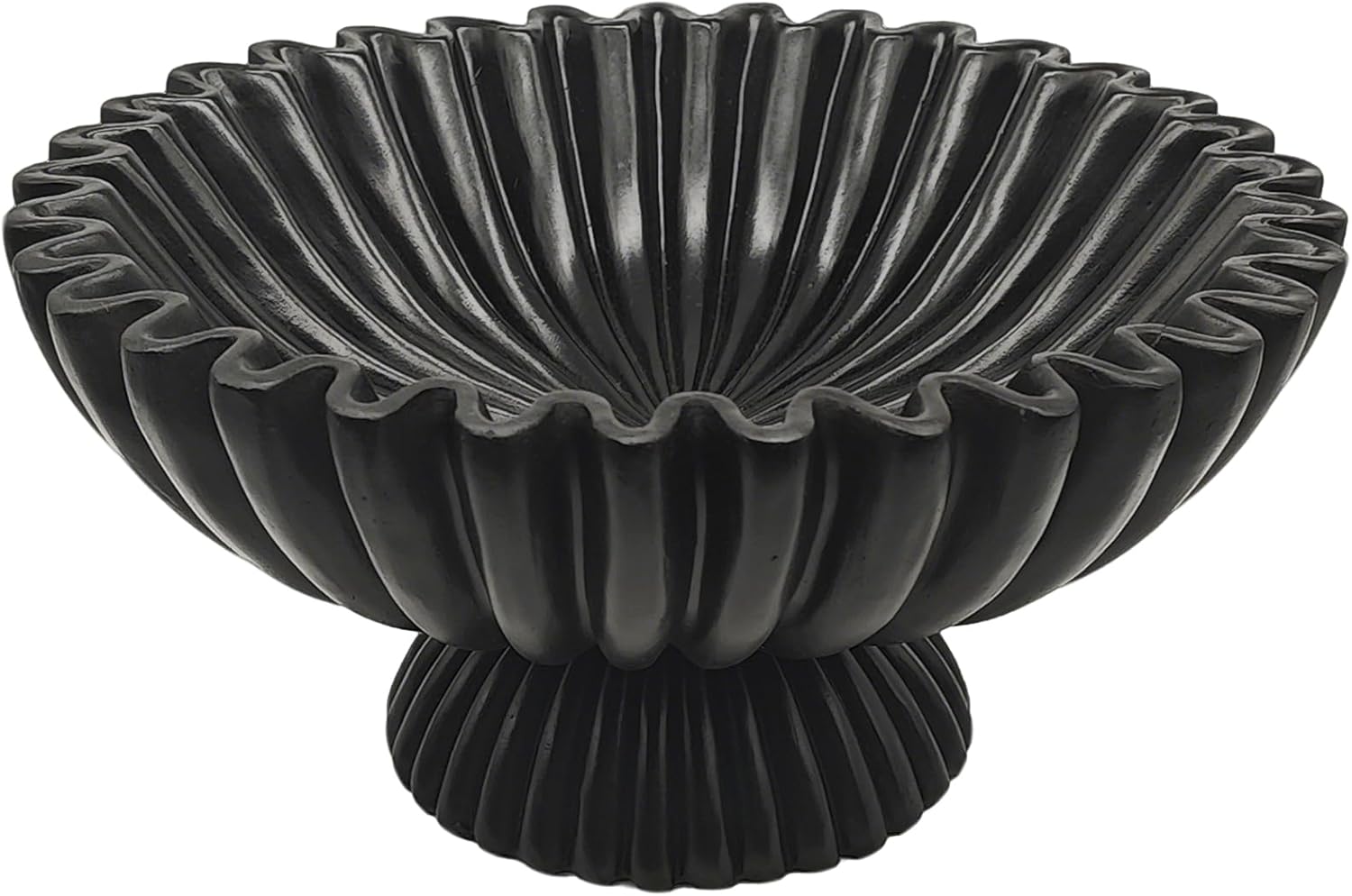 Large Decorative Fruit Bowl for Home - Key & Purse Bowls for Entryway Table - Pedestal Fluted Stone Bowl Black Resin Coffee Table Decor, Living Room Centerpiece