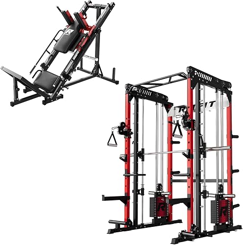 Miniatura 10 de RitFit M1 Pro Smith Machine Package, All-in-One Power Cage with Weight Stack Set, Includes LAT Pulldown & Cable Crossover System for Home Gyme Rojo