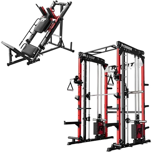 RitFit M1 Pro Smith Machine Package, All-in-One Power Cage with Weight Stack Set, Includes LAT Pulldown & Cable Crossover System for Home Gyme