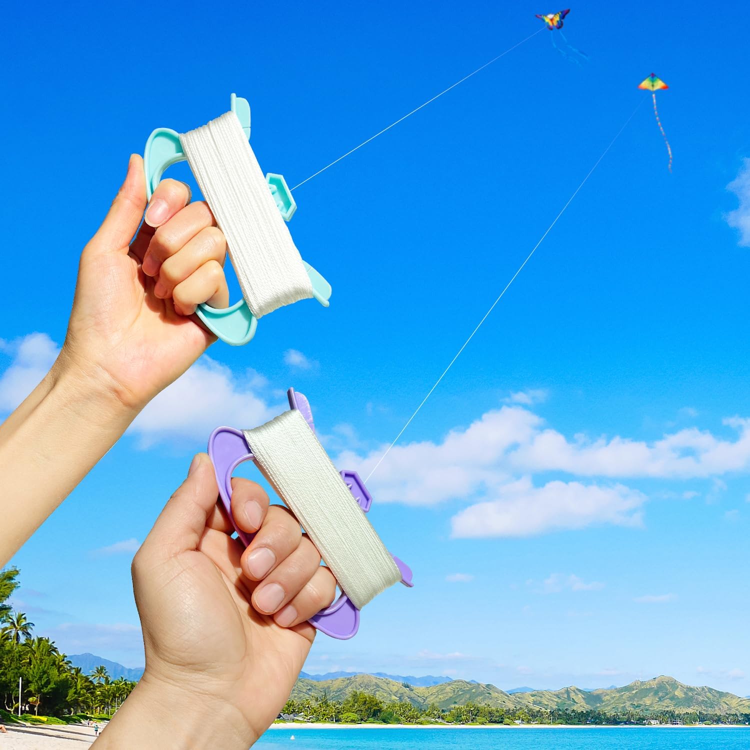 HONBO Kite Handle with String for Kids and Adults, Kite Winder with Non-Slip Grip, Durable Nylon Reel for Different Sizes of Kites, Easy to Use, New Macaron Colors (4 Pack)