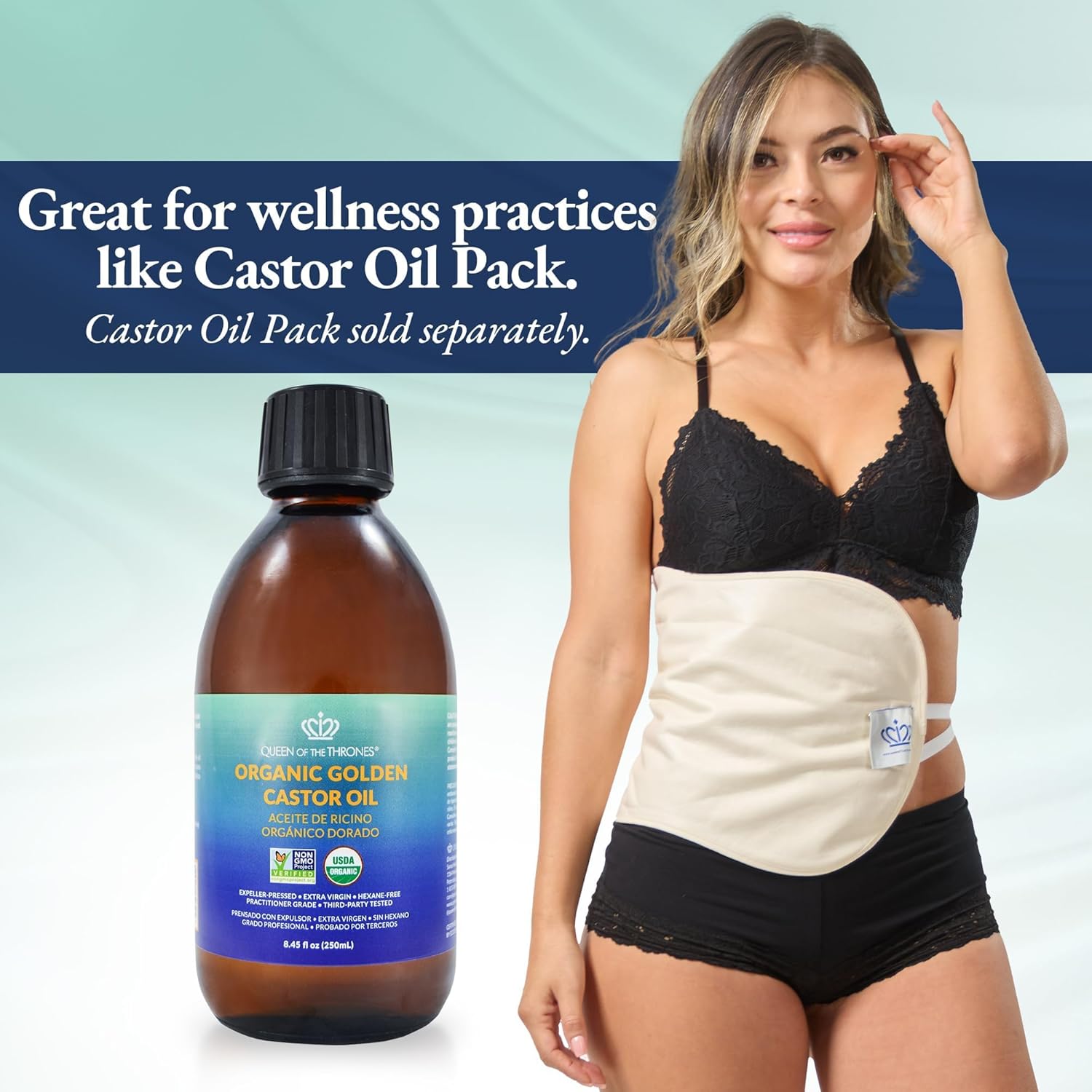 QUEEN OF THE THRONES Organic Golden Castor Oil | 100% Pure for Hair, Skin, Nails, Brows & Lashes | Hexane-Free | USDA Certified [8.4oz (250ml)] - Image 6