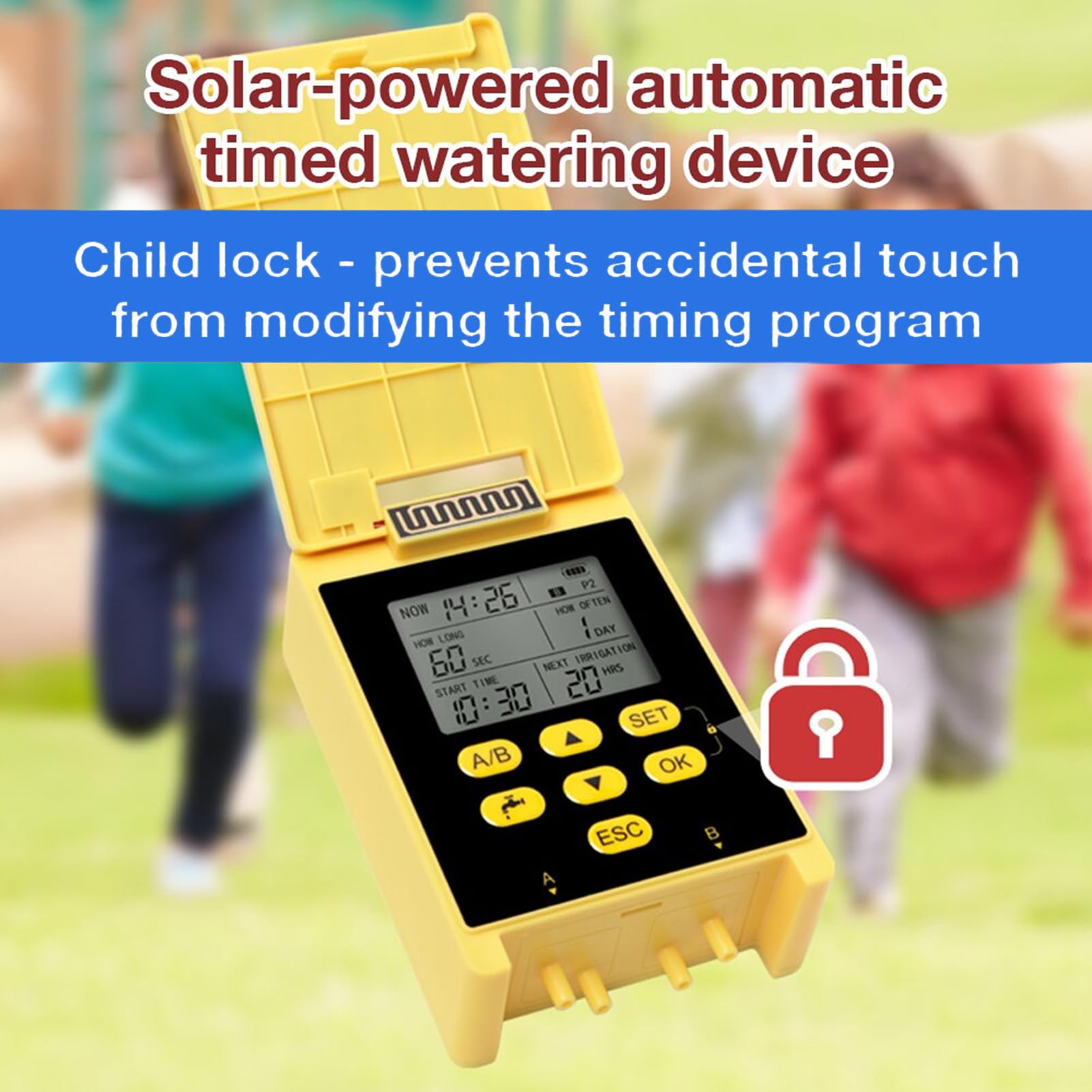 Aramox Conjunto de Dispositivos de Riego Solar, Bombas de Timing 2 para Riego de Zona, de Riego por Goteo Semanal Programable para el Césped de Jardinería