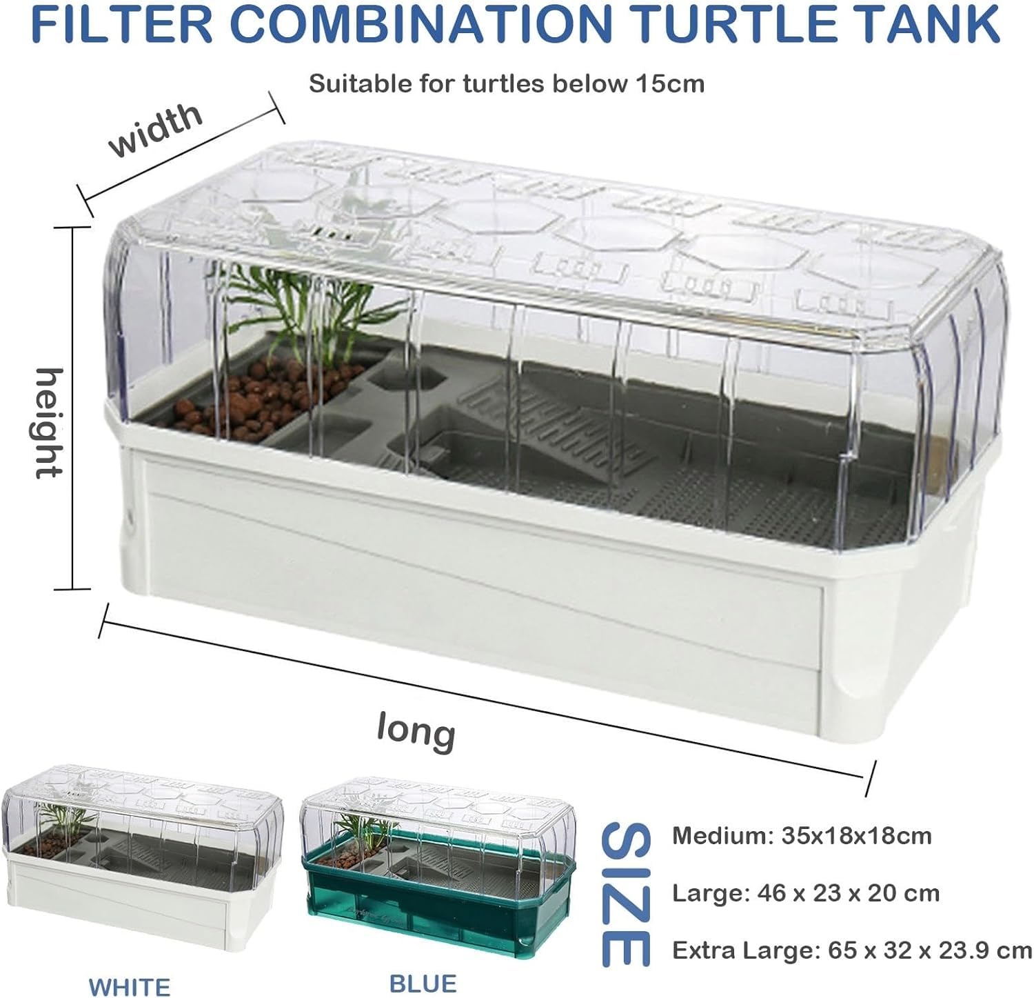 Kit De Hábitat con Plataforma For Tomar El Sol, Recinto Completo For Principiantes Tortugas Acuáticas Filtro Cascada Y Bomba Agua For Reptiles Mascotas(Green Without Light,Large)