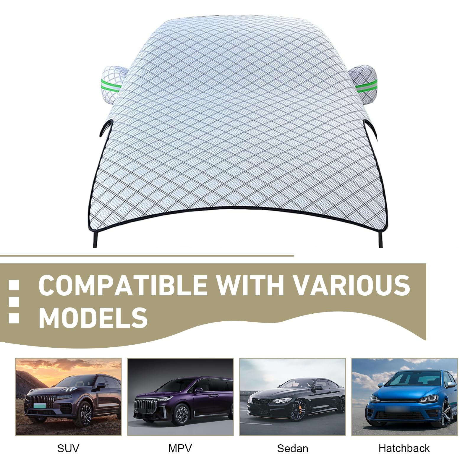 Teybouk Car Cover Waterproof All Weather Outdoor Hood Protection Foldable Protective Shield with Windproof Fixed Strap Universal Car — view 2