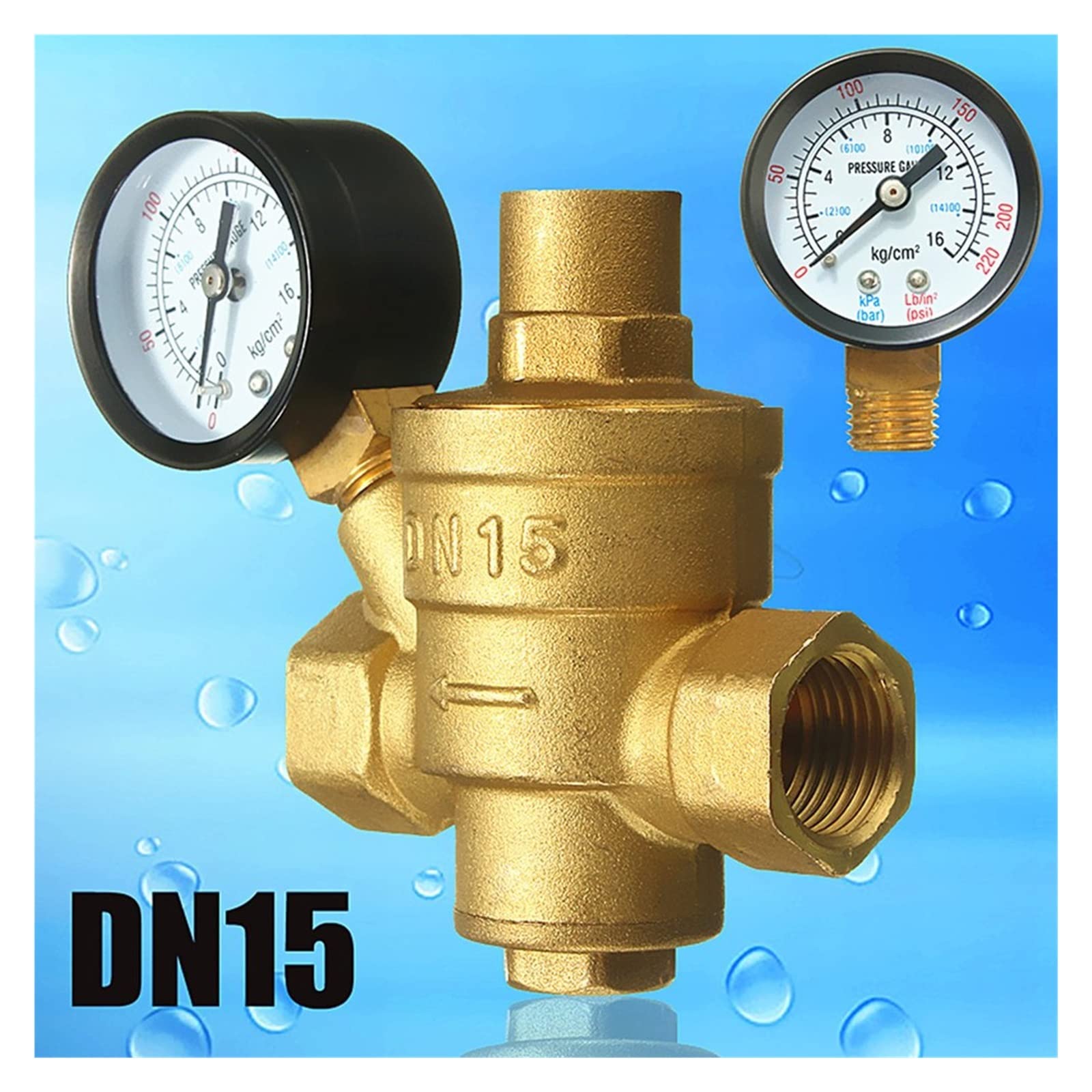 resistir extremos de alta presión y temperatura Válvula de mantenimiento reductora de presión de agua de latón DN15, medidor de alivio de regulación de latón ajustable con control de flujo de 1/2 "