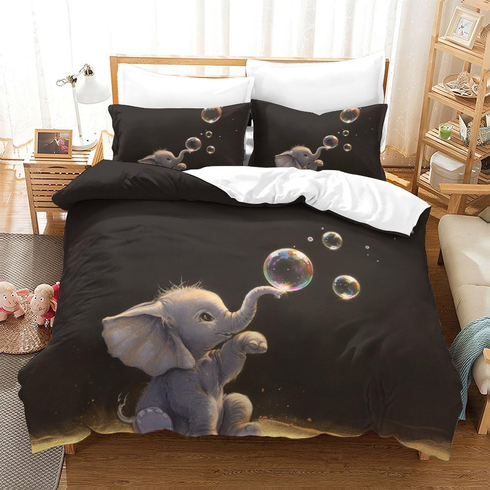 Housses de couettes grand lit imprimé éléphant pour chambre parentale