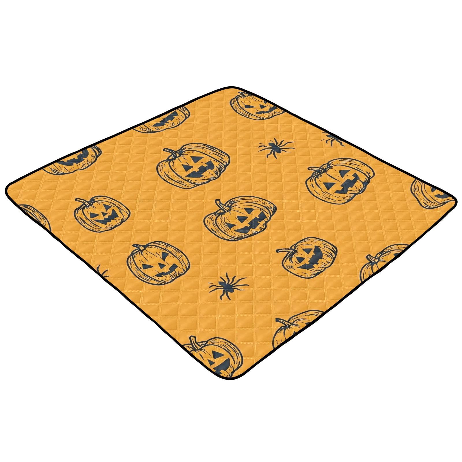 BOESI Doodle Halloween Pumpkin Baby Play Mat, 50“ X 50” Washable Folding Crawling Mat, Baby Floor Mat, Soft, Non-Slip