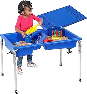 Children's Factory Neptune 24" Large Sensory Table, Sandbox with Lid, Water Table for Kids Blue