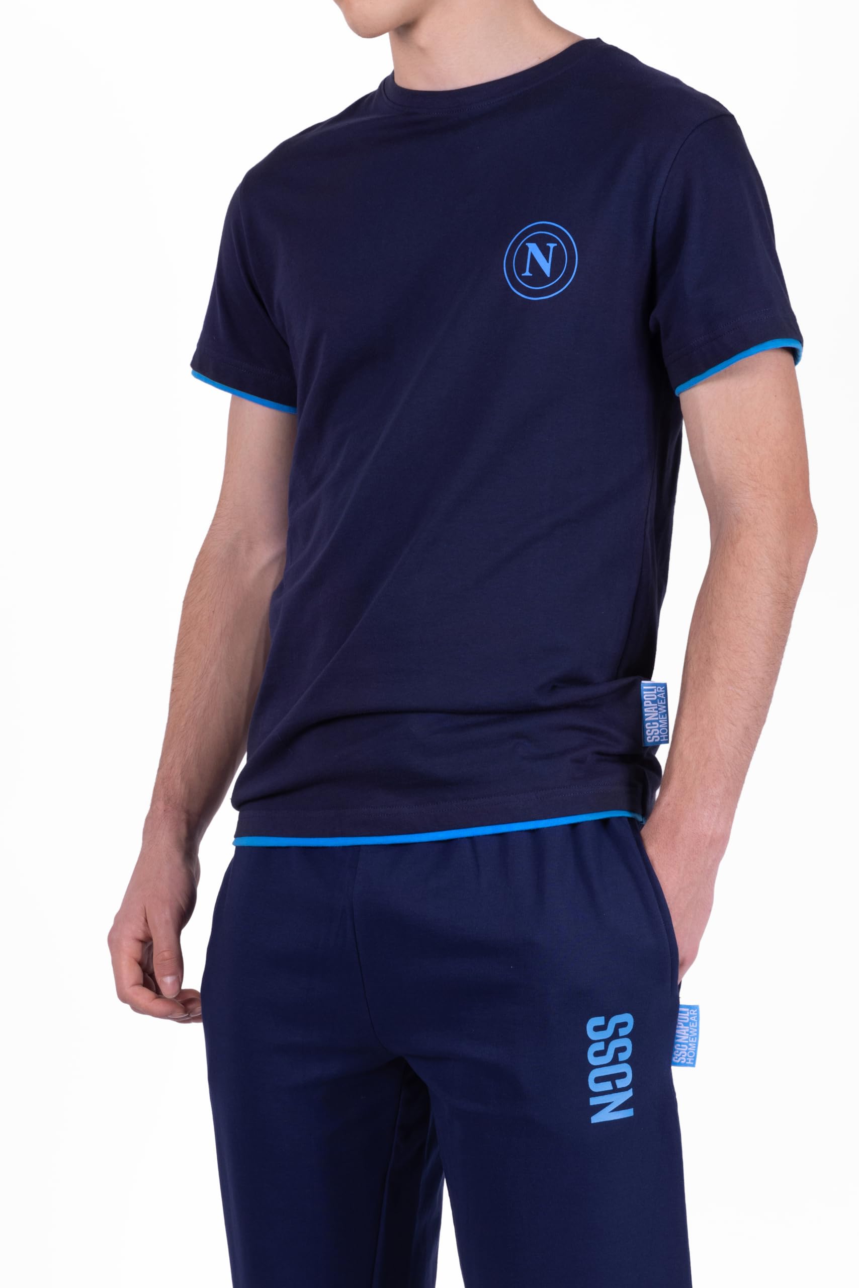 S.S.C. Napoli, Parte sopra Maniche Corte Homewear in Jersey, 100% Cotone, Blu Navy, Unisex