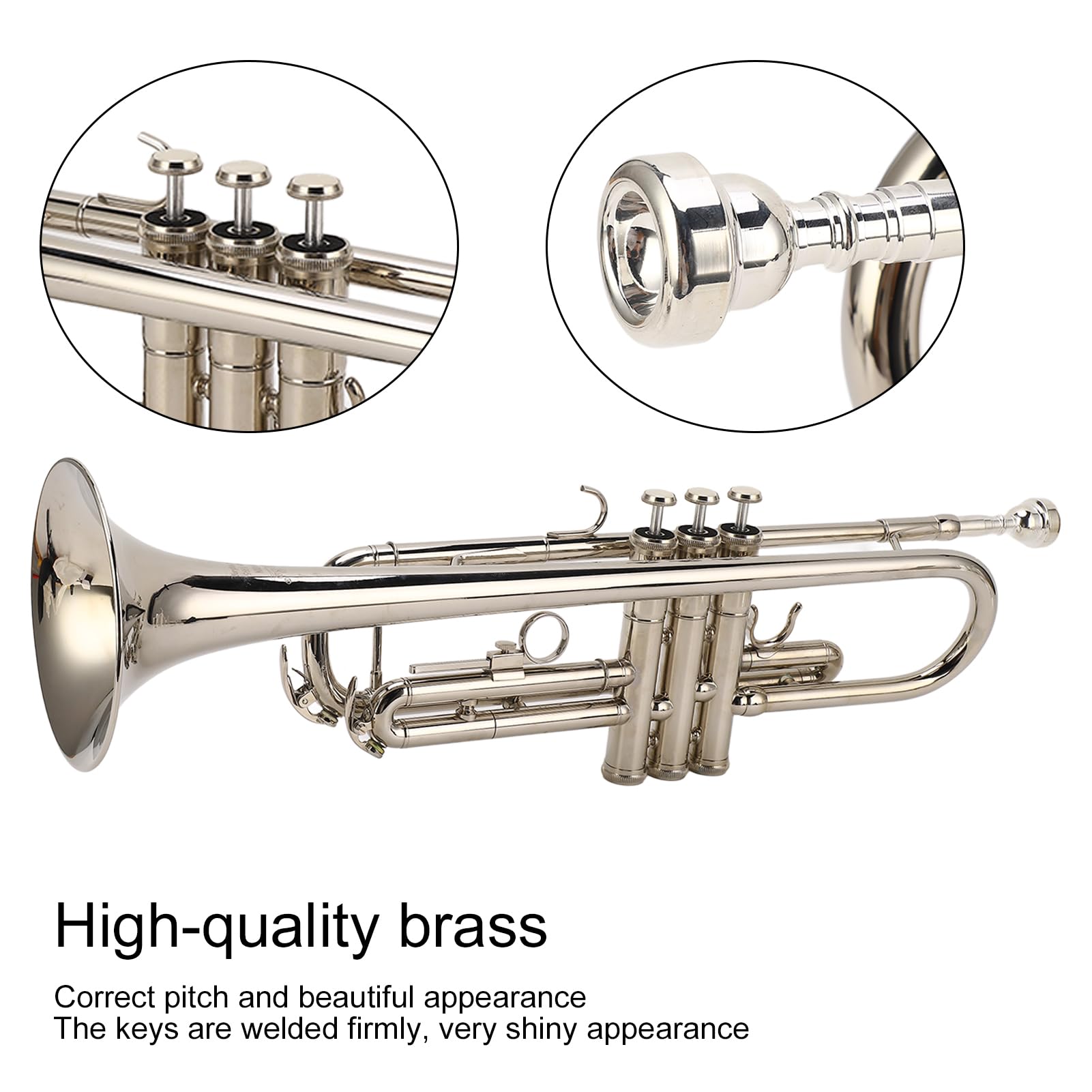 Trompette en Sib à tonalité Vive, Instrument de Musique Standard avec Embout plaqué Argent pour Klaxon Fort et Mélodie Chantée, livré avec des Accessoires pour Jouer