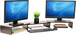 Mind Reader Dual Monitor Stand, Desktop Organizer, Laptop Riser, Office, MDF, 51.25"L x 9.25"W x 4.75"H, Black