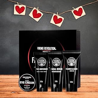 Viking Revolution - Mens Skin Care Kit - Mens Facial Care Kit - Includes (148ml Each) Rejuvenating Face Moisturiser, Microdermabrasion Facial Scrub, Foaming Cleanser & Eye Cream (30ml) - Gifts For Men