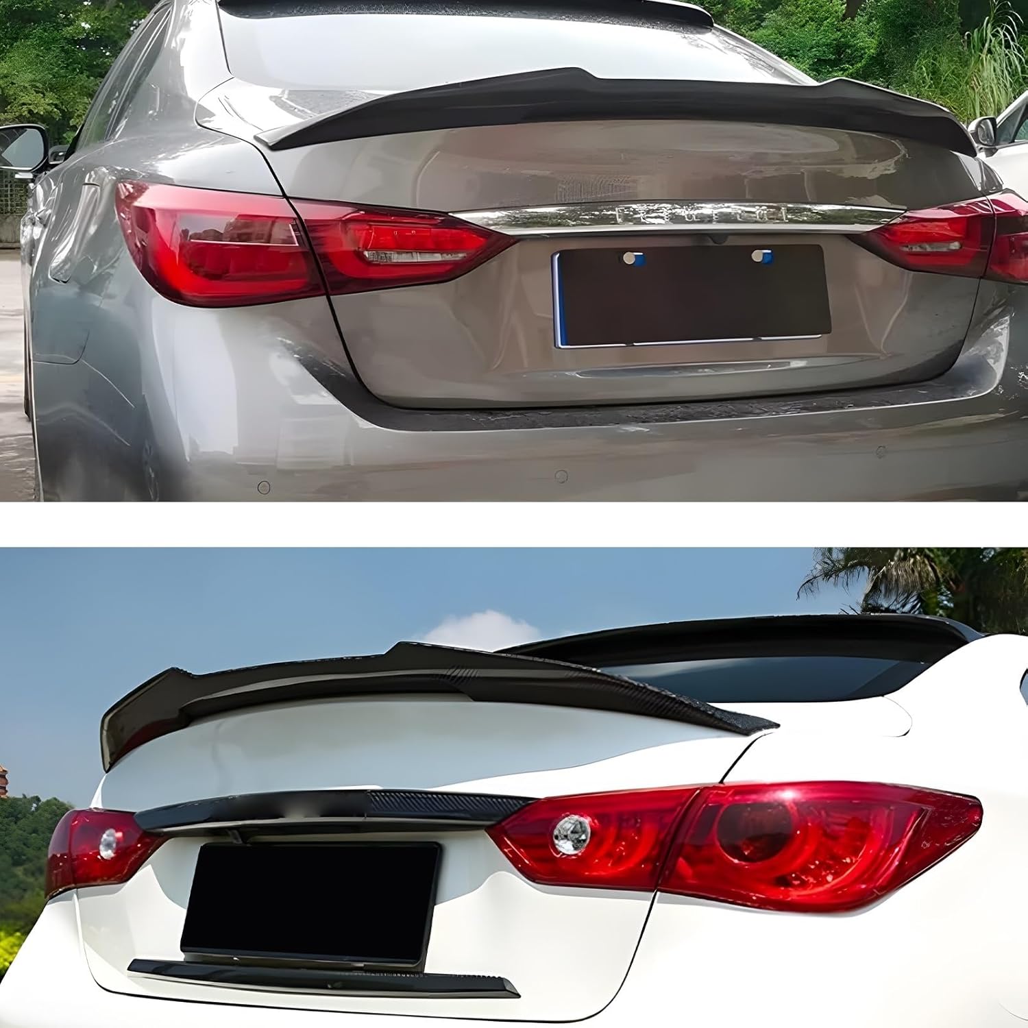 Carbon Fiber Rear Spoiler Wing Compatible with Infiniti Q50 2014-2023 Rear Trunk Lip Spoiler Wing Vehicle Body Styling Kit