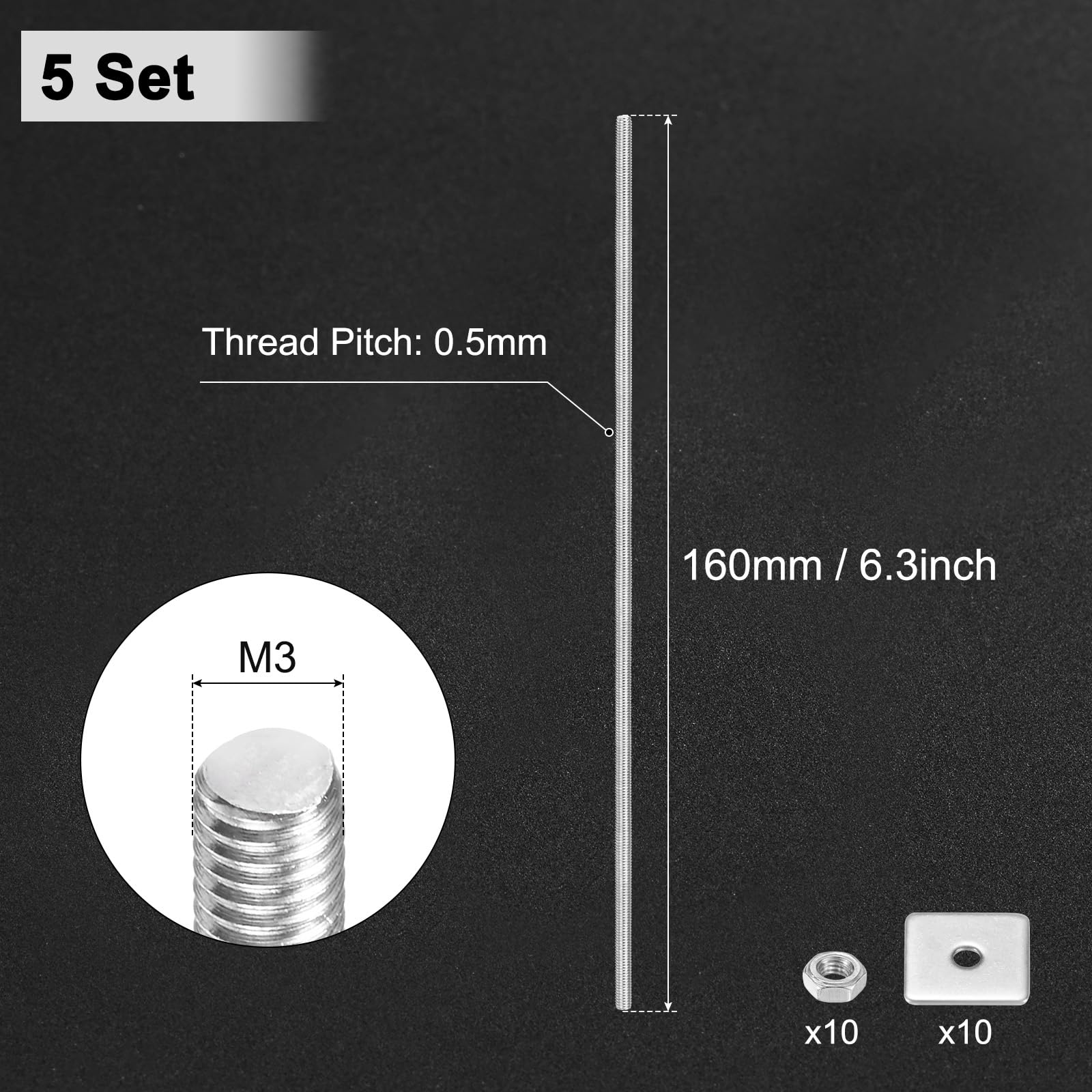 M METERXITY 5-Set Fully Threaded Rod - Image 3
