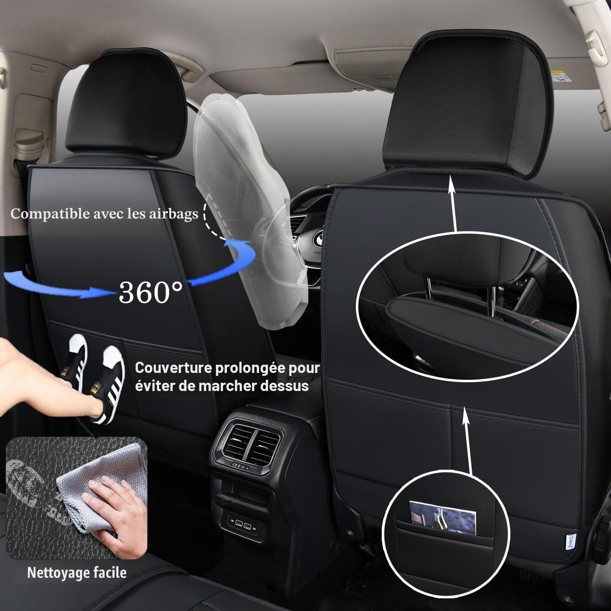 Ensemble de 5 housses de sièges de voiture pour VW Amarok Bora Golf Plus SV Jetta Passat Polo Tiguan, ensemble complet universel, noir - protège-sièges en similicuir PU (ensemble complet)
