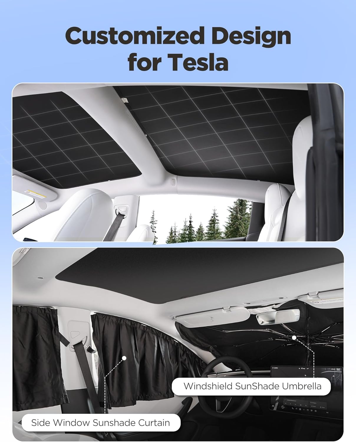 TPARTS Glass Roof Sunshade for Tesla Model 3 Highland 2024-2026(Premium/Performance) Foldable Reflective Sunroof Cover Heat Insulating UV Blocking Interior Accessories [No Sagging]- Set of 2 (Black)