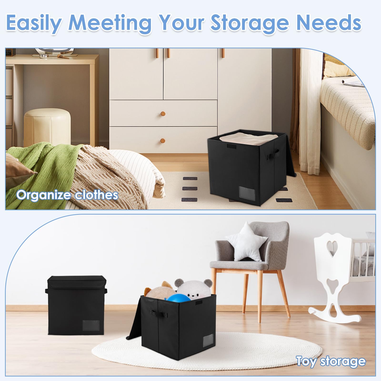 Lot de 4 Boîte de Rangement pour Disques Vinyles, Oxford Tuch Klappbar Boîtes de Rangement Pliables, 13 Zoll Schallplatten Box mit Deckel und Griffen für Wertvolles Album Collectionner