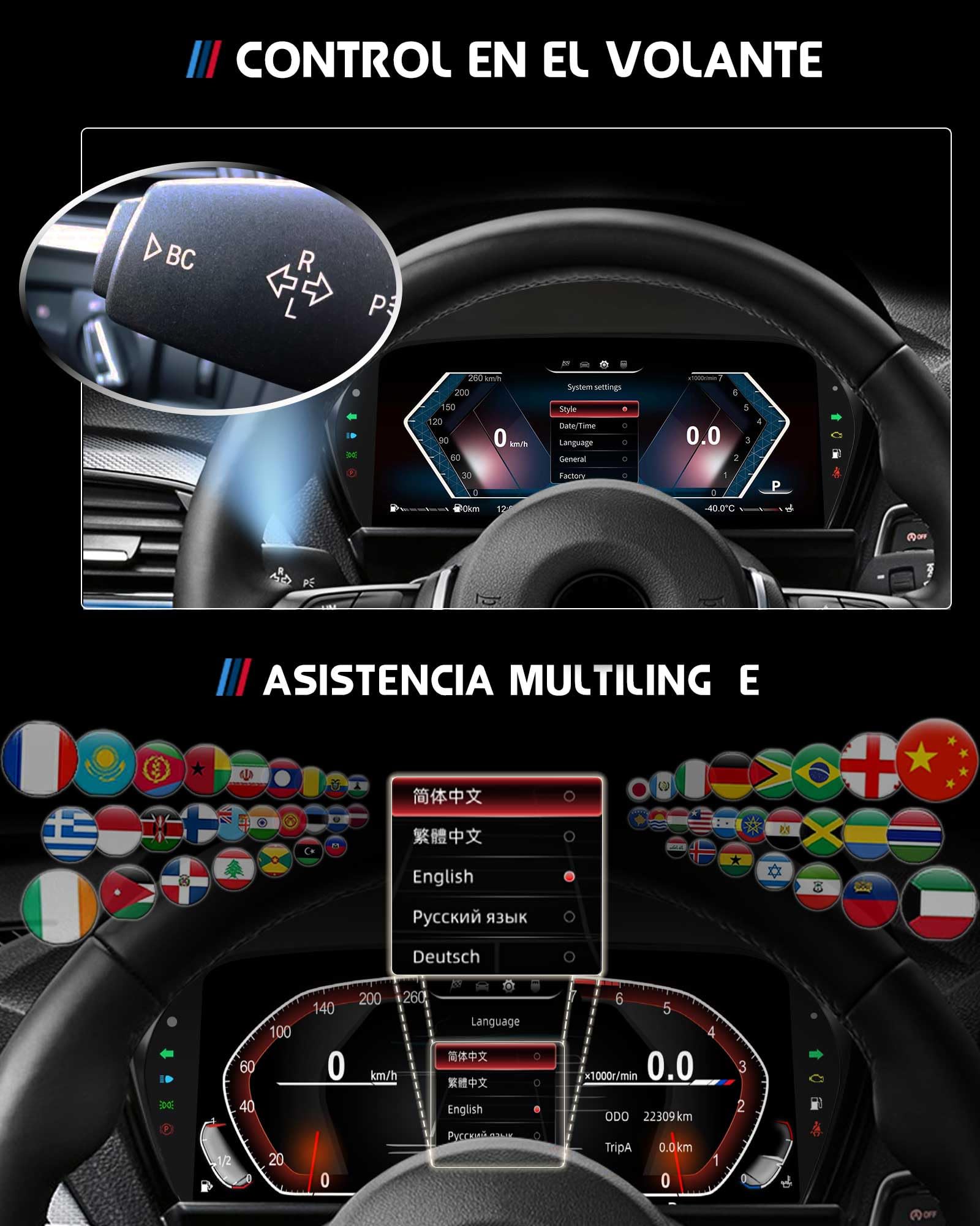 10" HD LCD Cuadro de Instrumentos Digital Pantalla para BMW Serie 1 F20/F50, Serie 2 F22/F45, X1 F48/F49, X2 F39, Digital Instrument Cluster, Velocímetro Digital, 5 UI, Plug & Play, Control Volante