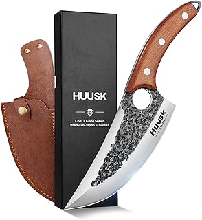 Huusk Knife Japan Kitchen Upgraded Viking Knives with Sheath, Hand Forged Butcher Knife for Meat Cutting, Japanese Cooking Chef Knives, Sharp Meat Cleaver for Outdoor Camping, BBQ, Gift for Men