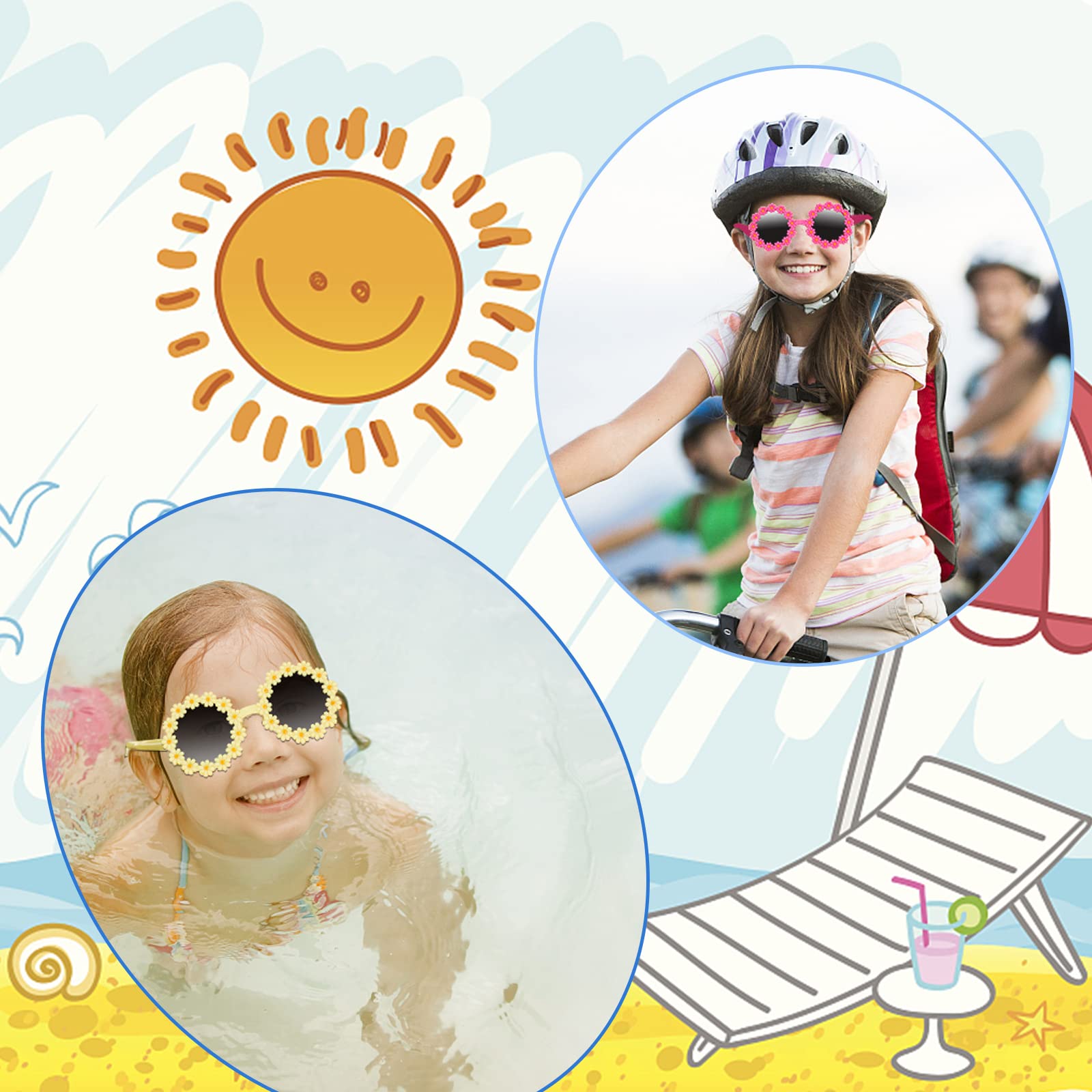 Paquete de 6 lentes de sol de fiesta para niños con protección UV400, lentes de sol para niños y niñas