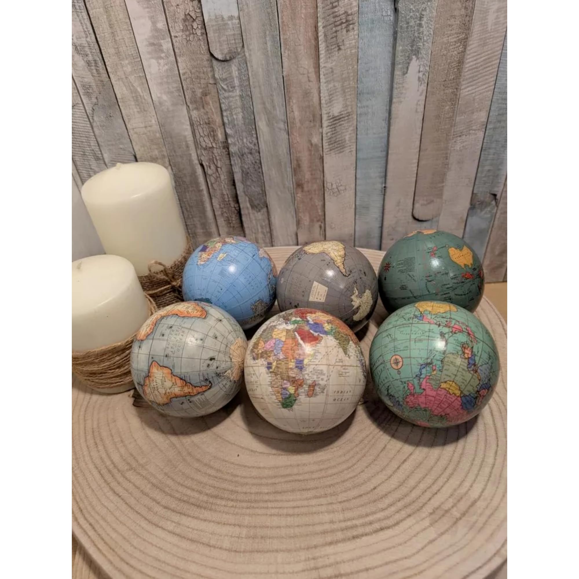 Pack of 6 Small Cardboard World Map Globes Geography Educational Vintage Home School Tabletop Ornament