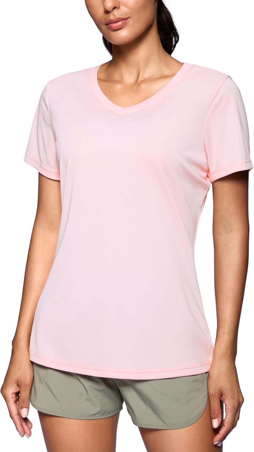 SANTINY Women’s V Neck Short Sleeve Shirts Uv Protectioin Moisture Wicking Hiking Workout Athletic T Shirts for Women