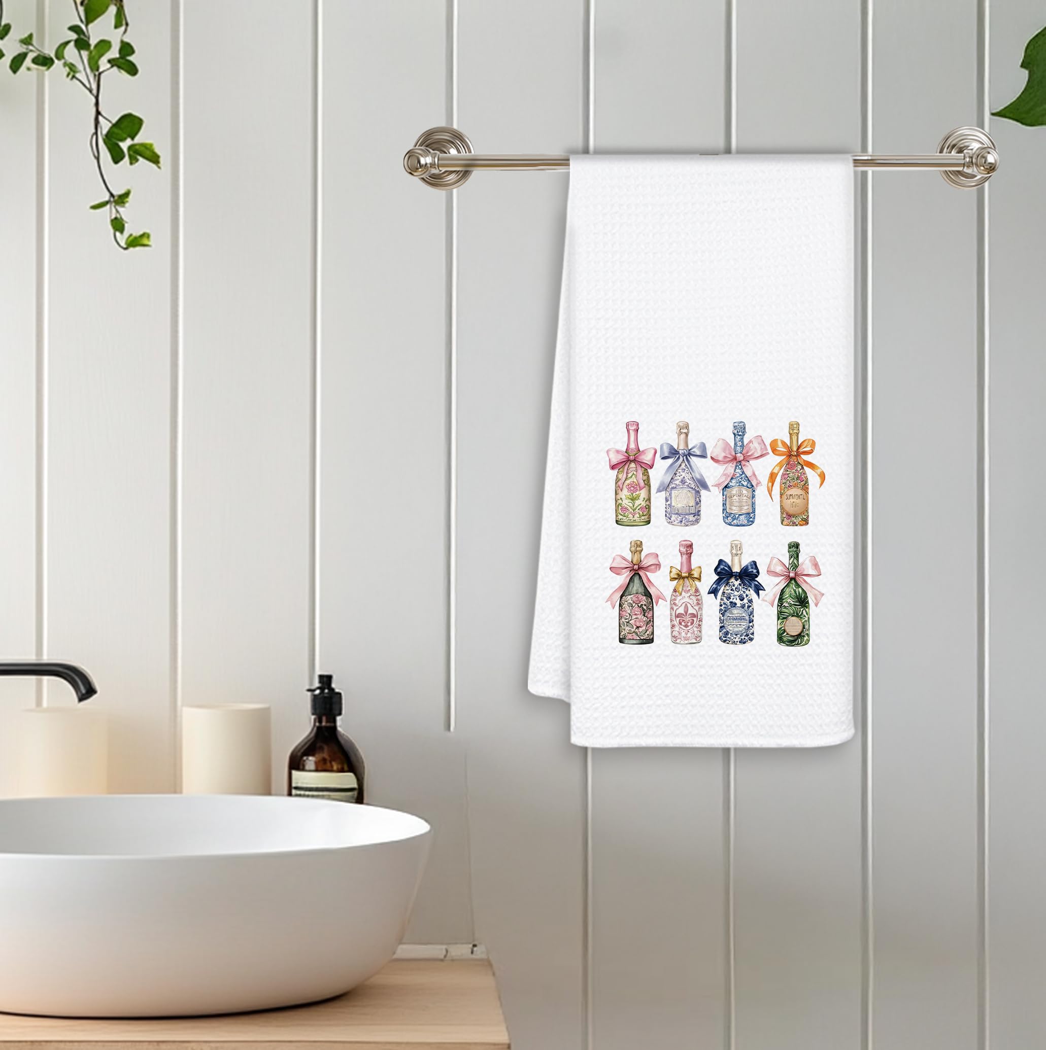 Champagne Gift Kitchen Towels, Gifts for Champagne Lovers Decor Dish Tea Hand Towels for Kitchen, Grandmillennial Sparkling Wine Bar Towels, 16x24 Inch