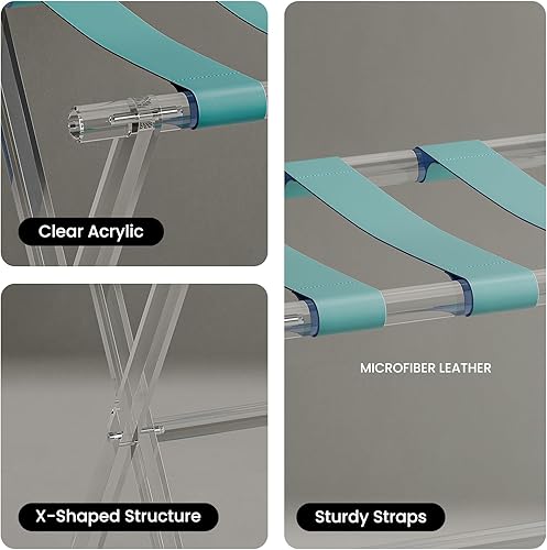 Miniatura 4 de Sumerflos Portaequipajes de acrílico para habitación de invitados, soporte plegable para maleta con correas de cuero para dormitorio, sala de estar,