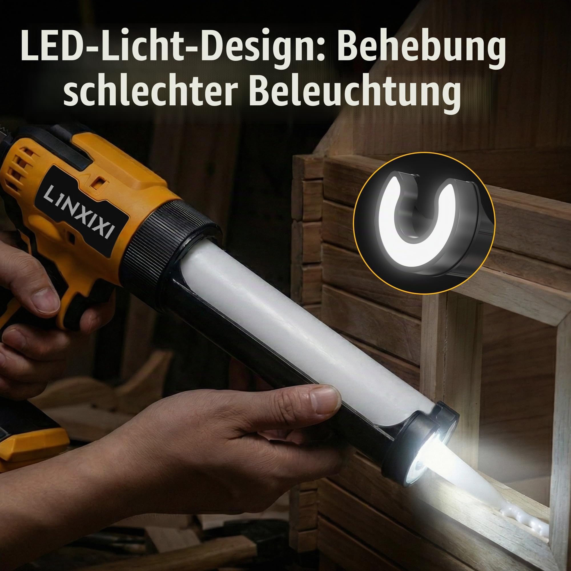 Akku Kartuschenpresse kompatibel mit Makita 18V Batterie, Elektrische Kartuschenpresse mit 2 Stück Akkus, Akku Silikonpistole mit LED, regelbare Geschwindigkeit, Anti-Tropf für Montage Reparatur