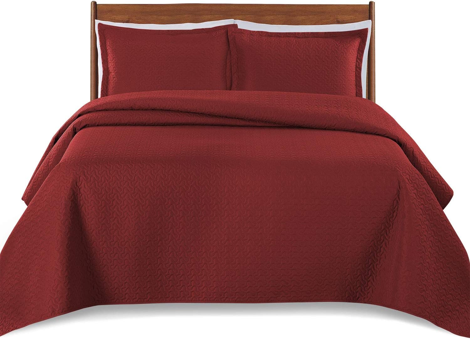 WAVVA Bedding Oversize Lightweight 3 Piece Coverlet Set (Burgundy/Jigsaw, Queen)