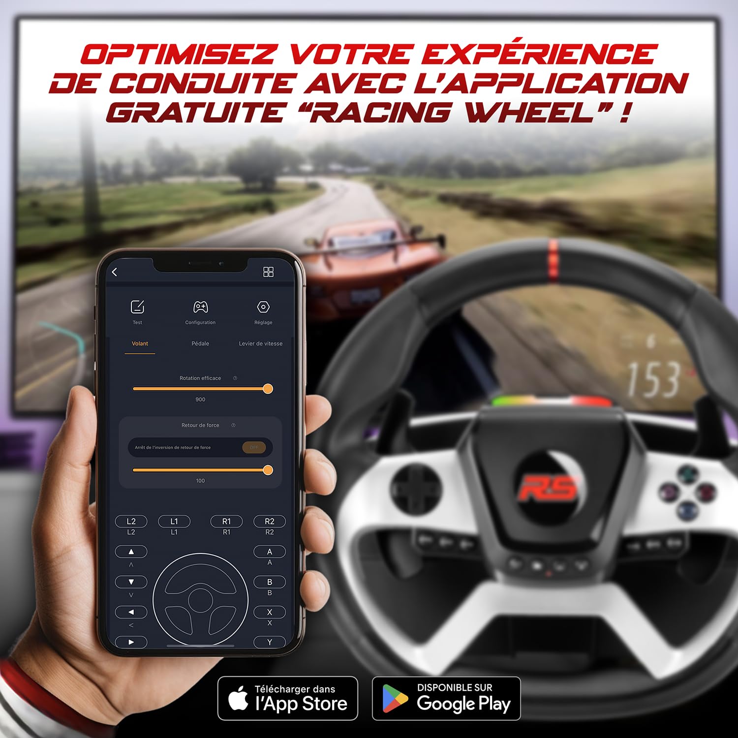 Spirit Of Gamer - RACE Wheel FORCE, Volant PS4 avec Levier de Vitesse et Pédalier, Pour PC, PS4, PS3, XBOX ONE, Volant avec Palette à Retour de Force et Angle de rotation 1080°, Boite de vitesse 6+R
