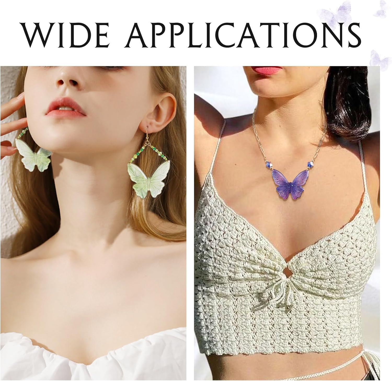 FASHEWELRY 10Pcs Transparent Resin Butterfly Charms 2 Holes Colorful Insect Wings Pendants Big Resin Charms for Earring Bracelet Necklace Jewelry Making - Image 4