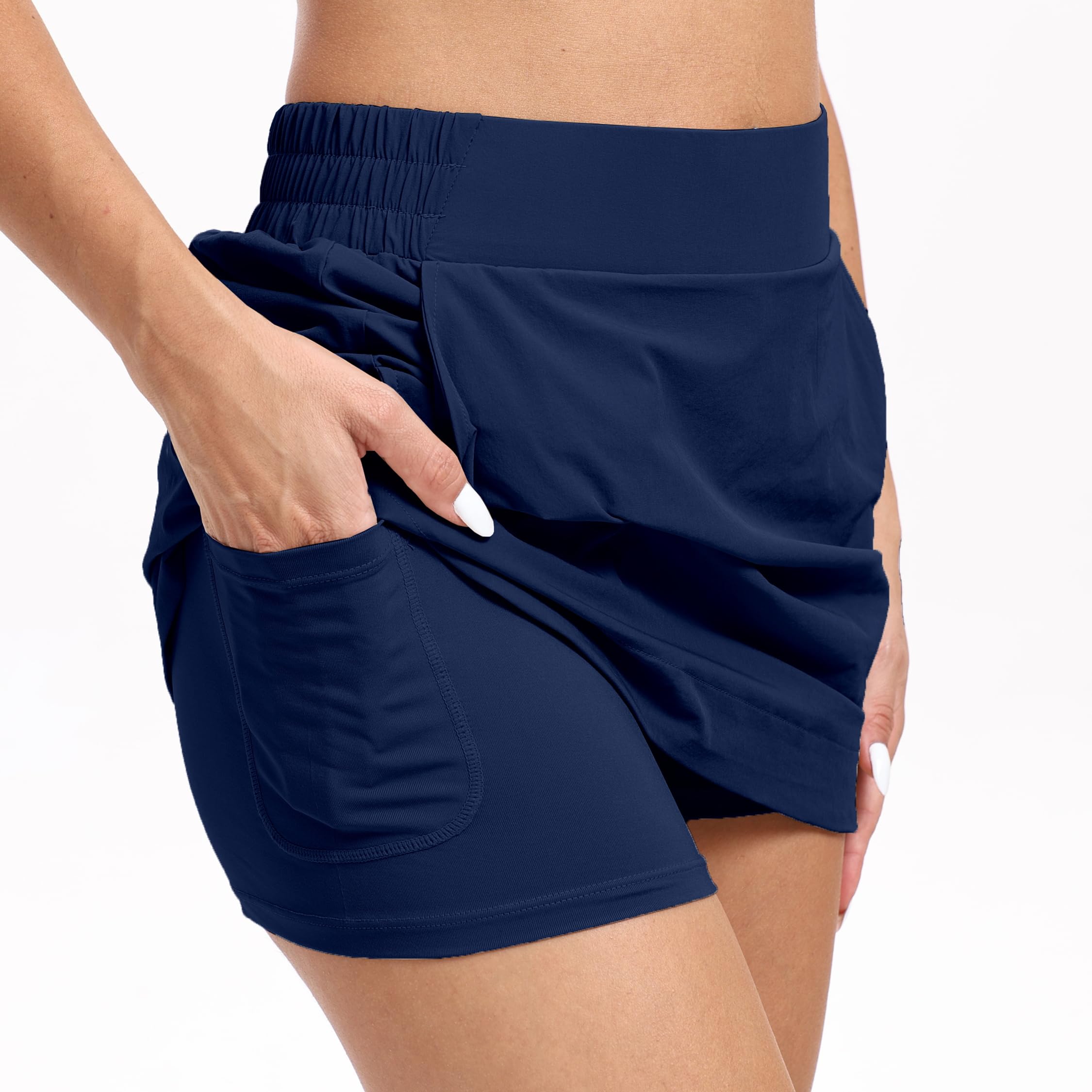 Timuspo Damska spódnica tenisowa wysoka talia rozcięcie oddychająca Skort sportowa spódnica elastyczny ściągacz lekka spódnica golfowa w kształcie litery A ze spodniami wewnętrznymi i 3