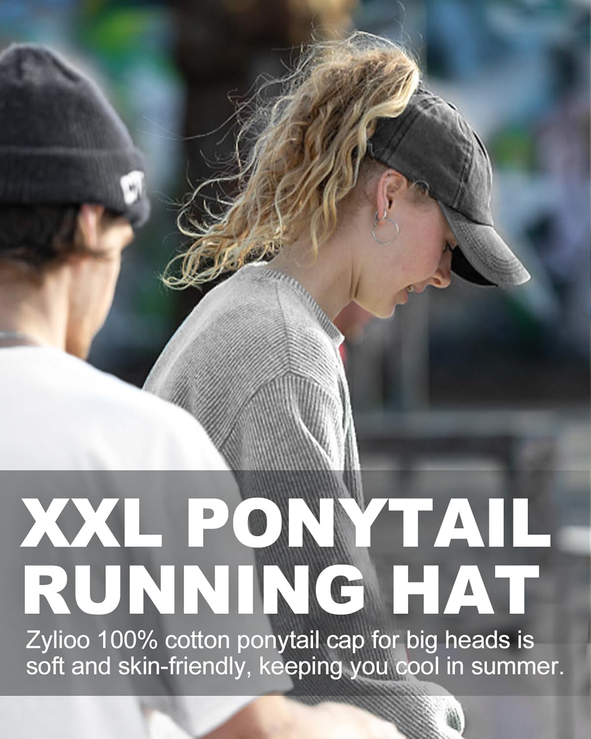 Miniatura 7 de Zylioo Gorra de béisbol XXL para cola de caballo grande, gorra de golf cruzada lavada grande, gorra deportiva de perfil bajo para cabezas grandes